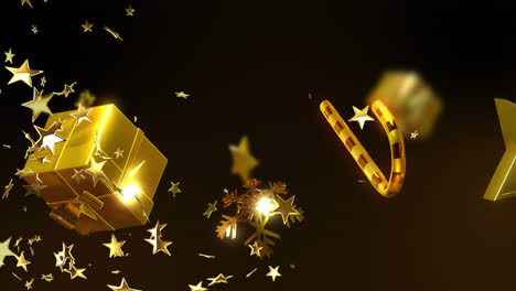 Animation-of-stars-over-christmas-decorations-on-black-background