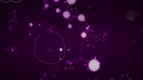 Animation-Von-Mathematischen-Gleichungen-Und-Leuchtenden-Molekülstrukturen-Vor-Schwarzem-Hintergrund