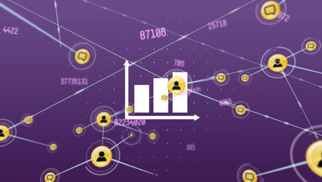 Animation-Von-Verbindungen-über-Finanzdaten-Und-Grafiken-Auf-Violettem-Hintergrund