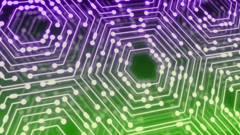 Animation-of-neon-integrated-circuit-on-purple-and-green-background