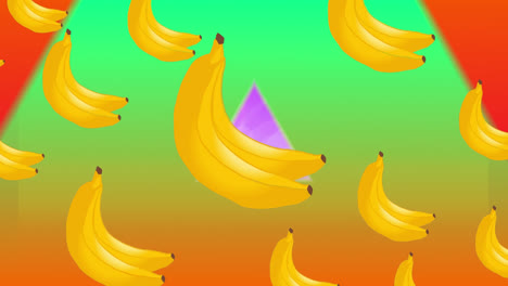 Animation-of-banana-icons-over-colorful-background