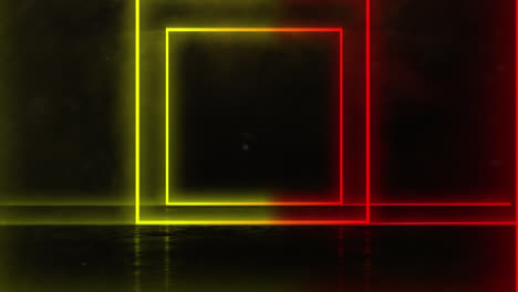 Animation-Von-Roten-Punkten-Und-Neonformen,-Die-Sich-Auf-Schwarzem-Hintergrund-Bewegen