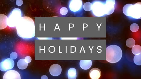 Animation-of-happy-holidays-text-banner-over-glowing-spots-of-light-against-red-background