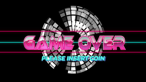 Animation-of-game-over-text-banner-over-spinning-globe-against-black-background
