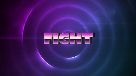 Animation-of-fight-text-banner-and-abstract-neon-shapes-against-light-trails-in-circular-shapes