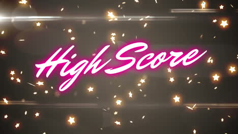 Animation-of-high-score-text-and-multiple-stars-over-black-background