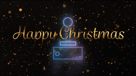 Animation-of-happy-christmas-text-over-gamepad-icon-and-light-spots-on-black-background