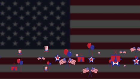 Animación-De-íconos-Americanos-Con-Bandera-De-Estados-Unidos-De-América