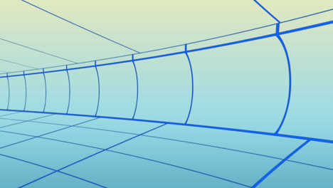 Animation-of-tunnel-with-blue-pattern-over-blue-and-yellow-background