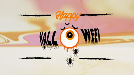 Animation-of-happy-halloween-text-and-pink-and-white-background