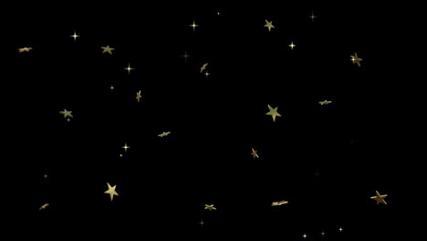Gold-christmas-stars-and-twinkling-lights-on-black-background