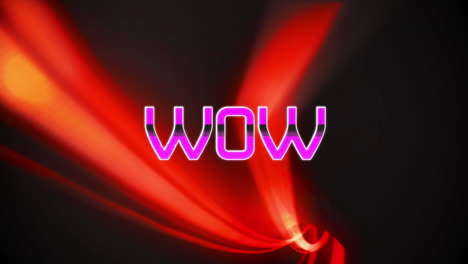 Animation-of-wow-text-and-abstract-light-pattern-over-black-background