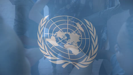 Animation-Einer-Wehenden-Flagge-Der-Vereinten-Nationen-über-Einem-Sportstadion