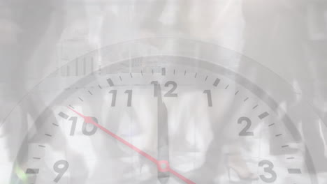 Animation-of-ticking-clock-against-time-lapse-of-low-section-of-people-walking-at-office