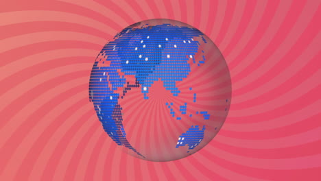 Animation-Eines-Sich-Drehenden-Globus-Vor-Radialen-Strahlen-In-Nahtlosem-Muster-Vor-Rosa-Hintergrund