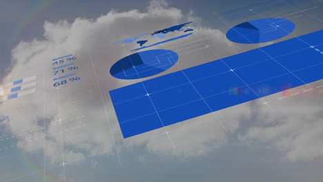 Animation-Der-Datenverarbeitung-Und-Diagramme-über-Wolken