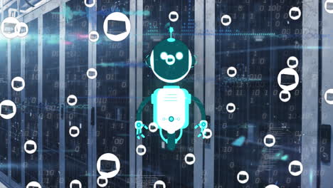 Animation-Von-KI-Chatbot-Und-Symbolen-über-Dem-Computerserver-Hintergrund