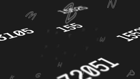 Animation-of-falling-numbers-and-letters-over-black-background