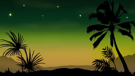 Animation-of-palm-trees-and-stars-on-green-background