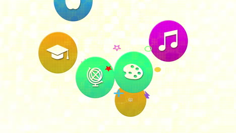 Animation-of-multiple-digital-icons-floating-against-textured-background