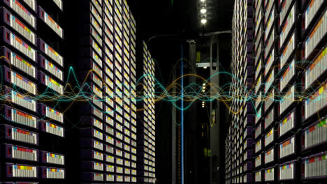 Animation-of-multicolored-graphs-over-data-server-racks-in-big-server-room