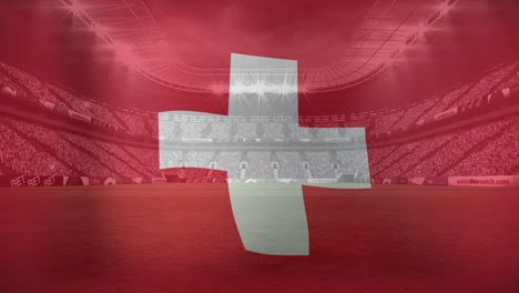 Animation-of-waving-flag-of-switzerland-over-sport-stadium