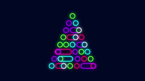 Animation-of-multi-coloured-neon-christmas-tree-on-black-background