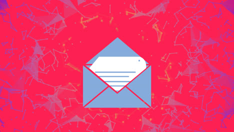 Animation-of-email-envelope-icon-and-network-of-connections-on-red-background