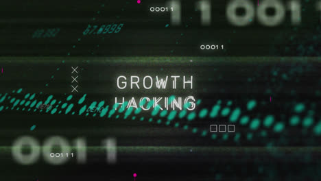 Animation-of-growth-hacking-text,-data-processing-over-circuit-board
