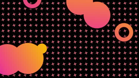 Animation-Von-Rosa-Und-Orangefarbenen-Kreisen-über-Einem-Kreuzmuster-Auf-Schwarzem-Hintergrund