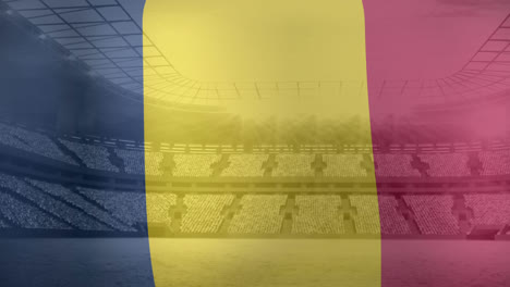 Animation-Der-Wehenden-Flagge-Rumäniens-über-Einem-Sportstadion