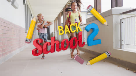 Animation-of-back-to-school-text-over-happy-diverse-school-kids-at-school