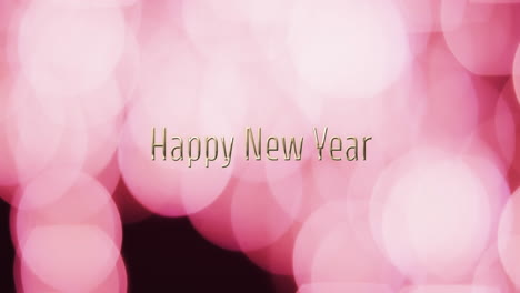 Animation-of-happy-new-year-text-over-pink-spots-of-light-background