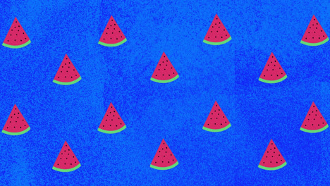 Animation-of-watermelon-icons-over-blue-background