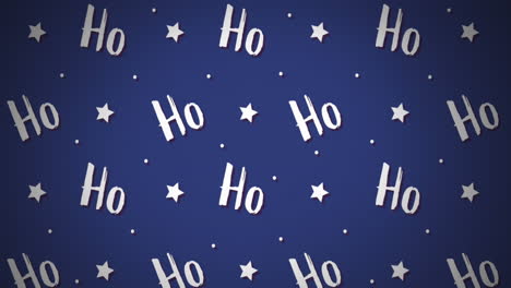 Animation-of-ho-ho-text-banners-and-star-icons-in-seamless-pattern-against-blue-background