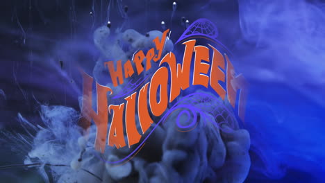 Animation-of-happy-halloween-text-and-blue-smoke-background
