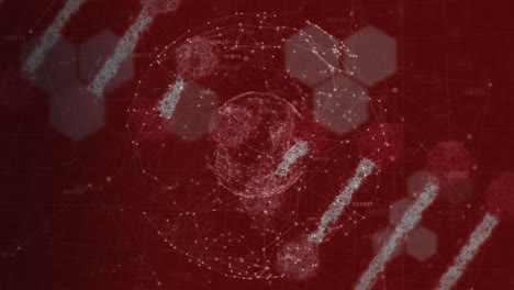 Animation-Wissenschaftlicher-Daten,-DNA-Und-Verbindungen-Auf-Rotem-Hintergrund
