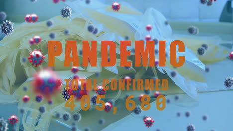 Animation-Von-Viruszellen-Und-Pandemie-Text-über-Beuteln-Im-Labor