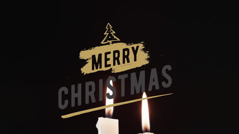 Animation-of-merry-christmas-text-over-lit-candles-on-black-background