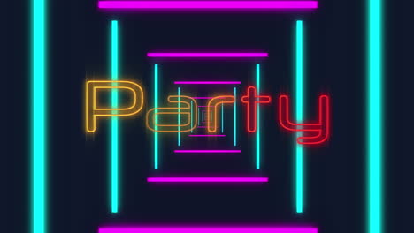 Animation-of-party-text-over-neon-lines-on-black-background