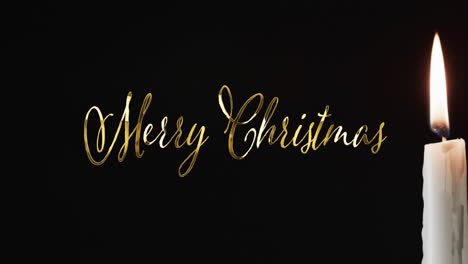 Animation-Von-Frohe-Weihnachten-Text-über-Kerze-Auf-Schwarzem-Hintergrund