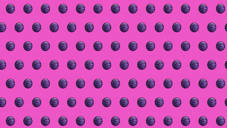 Animation-Von-Reihen-Schwarzer-Bälle,-Die-Sich-Auf-Rosa-Hintergrund-Bewegen