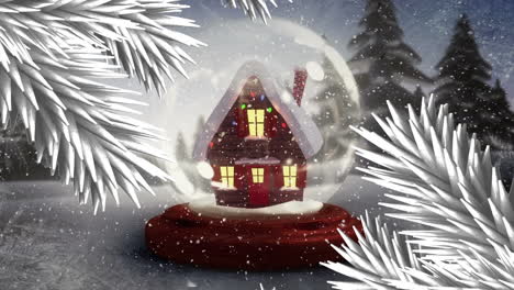 Animation-of-christmas-snow-globe-decoration-in-winter-scenery-background