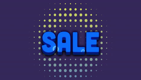 Animation-of-sale-text-in-colourful-and-blue-letters-over-flashing-rings-on-dark-blue