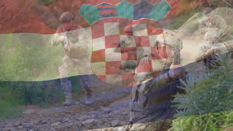 Animación-De-La-Bandera-De-Croacia-Sobre-Diversos-Soldados-Masculinos.