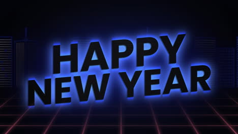 Animation-of-glowing-blue-happy-new-year-text-banner-against-black-background