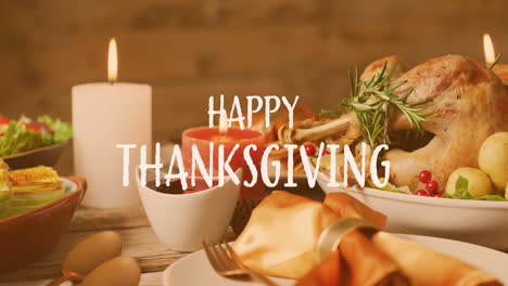 Animation-of-happy-thanksgiving-over-dinner-food-background