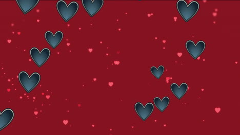 Animation-Mehrerer-Herzsymbole,-Die-Vor-Dem-Kopierbereich-Auf-Rotem-Hintergrund-Schweben