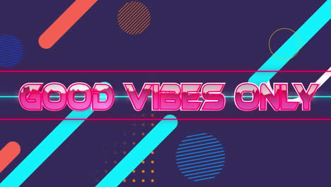 Animation-of-good-vibes-only-text-banner-over-abstract-colorful-shapes-against-blue-background