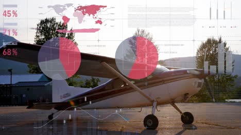 Animación-De-La-Interfaz-Infográfica-Sobre-Un-Avión-Planeador-Estacionado-En-El-Aeropuerto.
